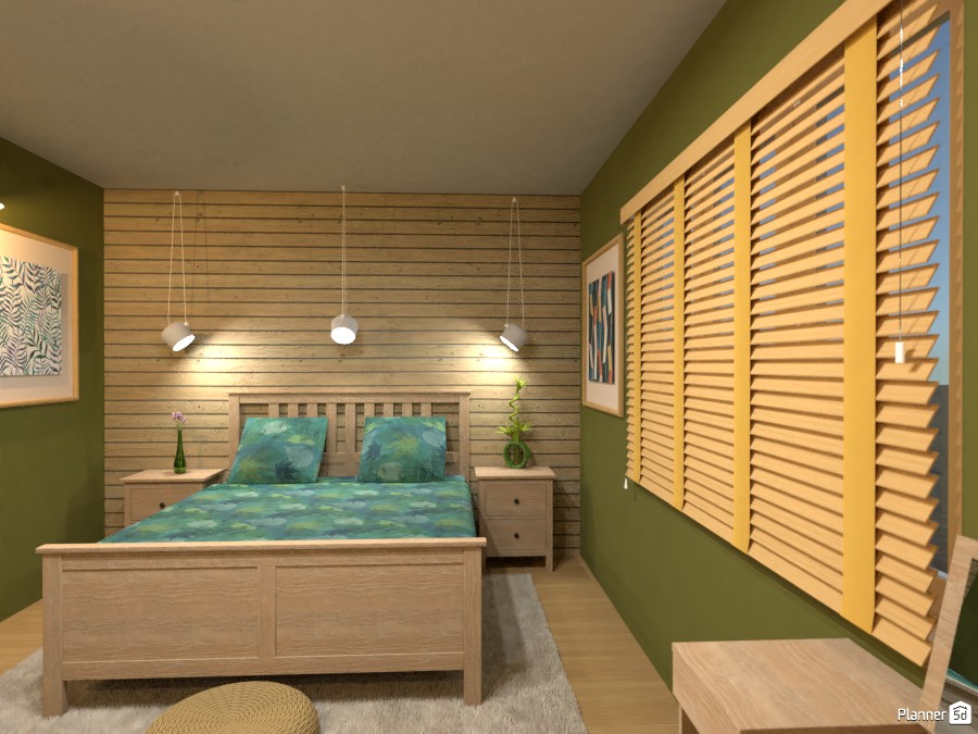 Bedroom with a wooden paneling 1 3668406 by Rita image