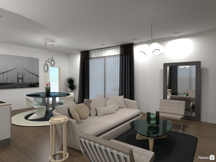 Beautiful,eclectic living room with incorporated kitchen+dining #1699837 by Gio
