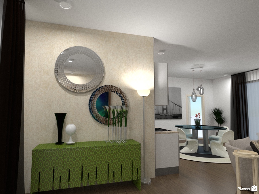 Beautiful,eclectic living room with incorporated kitchen+dining #1699843 by Gio