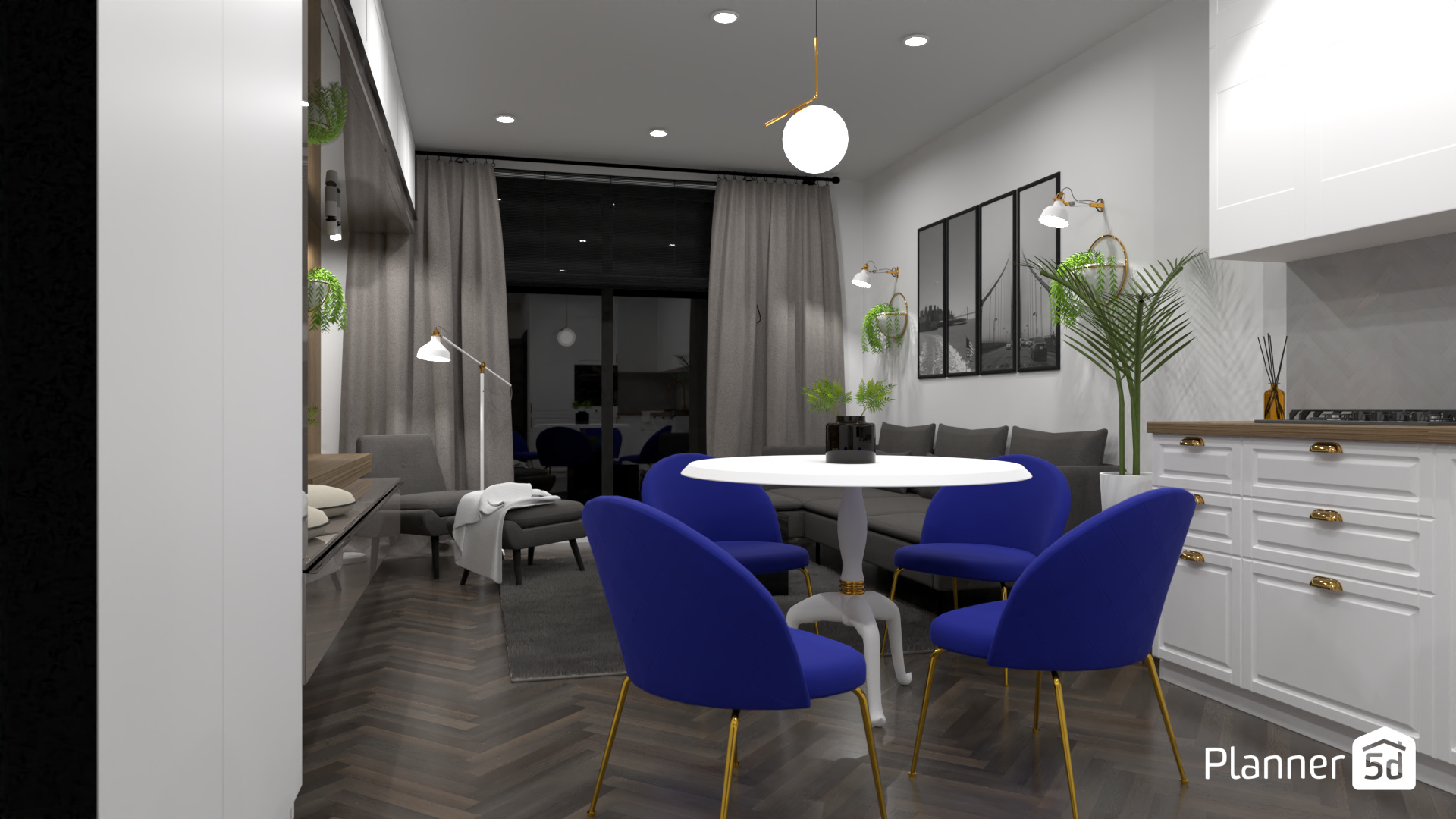 Modern Living Room + Dining Room with Classic Elements #8540109 by Monika