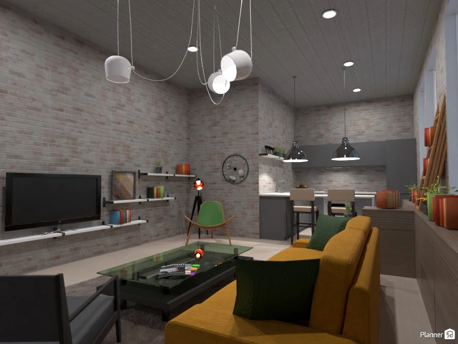 LOFT interior style: kitchen and living room #3035152 by Gabes