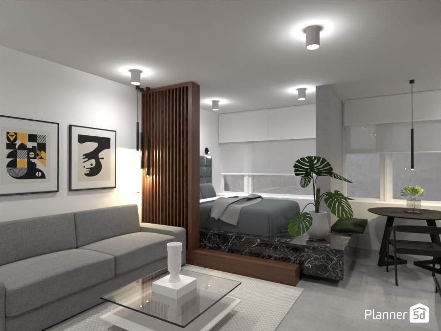 Stone-clad platform bed in a 37 m² studio apartment #11378556 by Lucija Marko