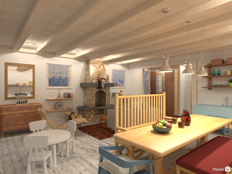 Living Room and Kitchen in a Small Beach Cabin 1547289 by Lucija Marko image