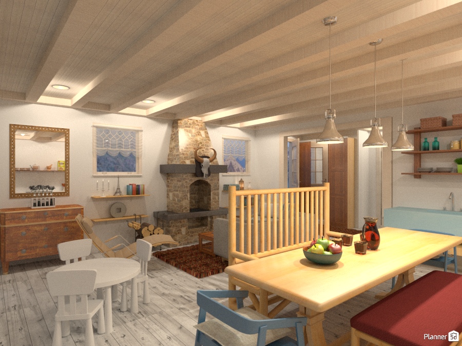 Living Room and Kitchen in a Small Beach Cabin #1547289 by Lucija Marko
