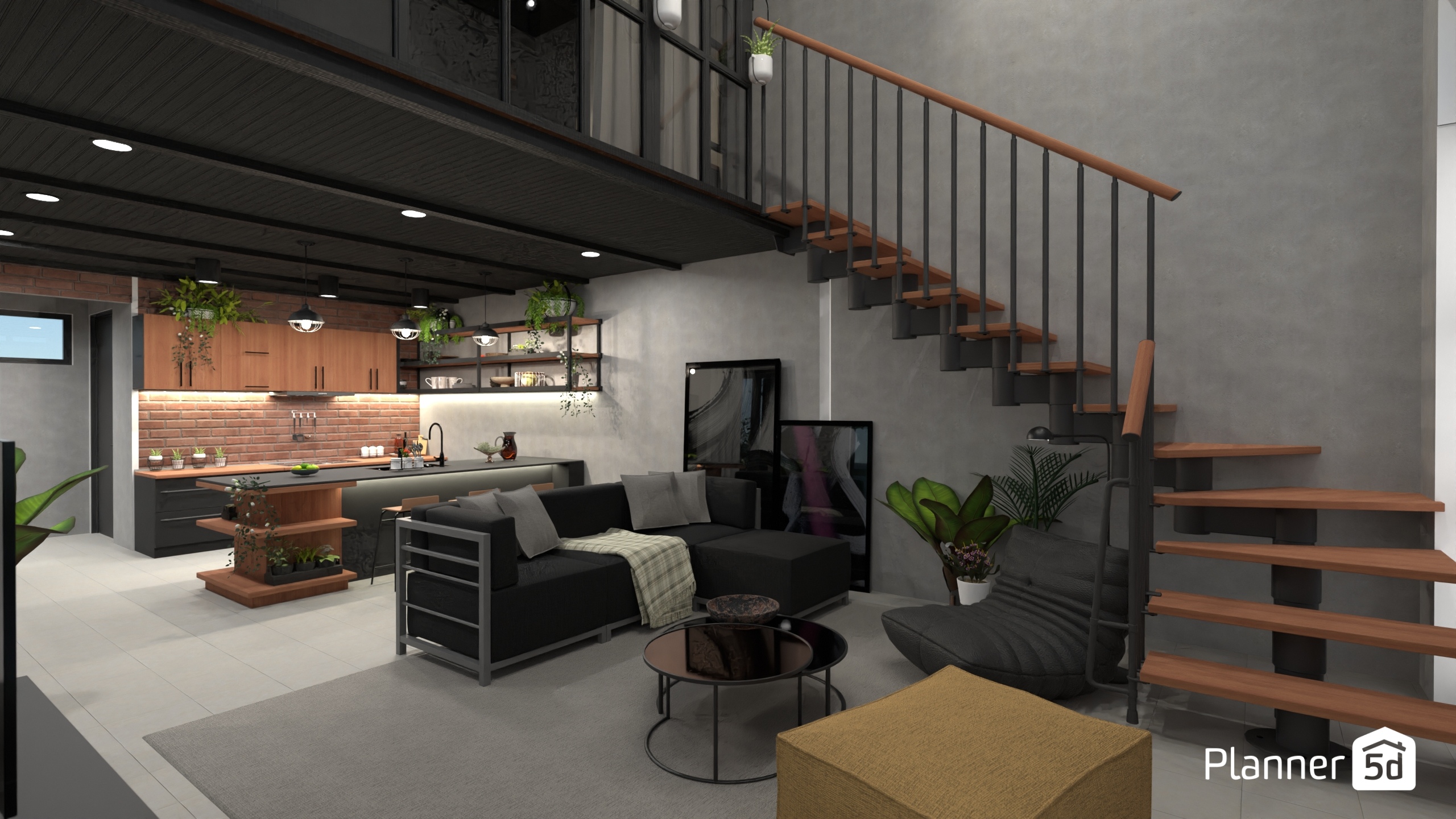 Black-and-Wood Industrial House #29611092 by Dilawar
