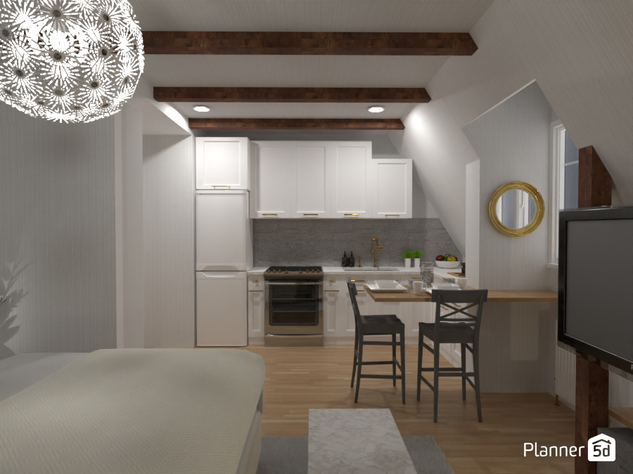 Wooden beams and natural decoration in an attic studio #8133269 by Lucija Marko