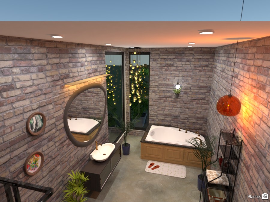 Another view of bathroom - brick walls, plants #4601371 by Born to be Wild