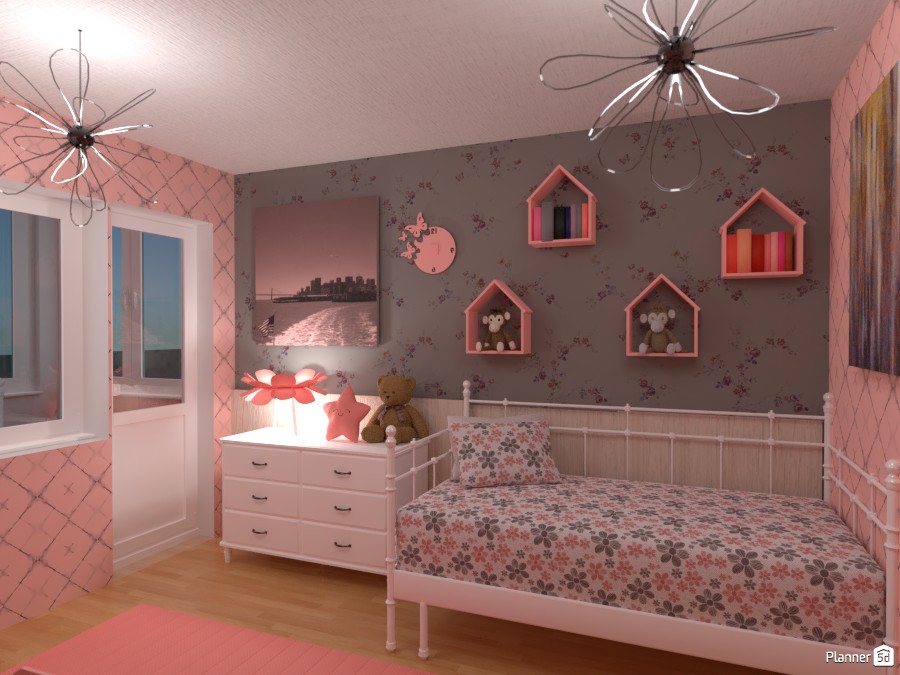 Cute Cozy Girl Bedroom with Balcony 3387593 by Aysa image