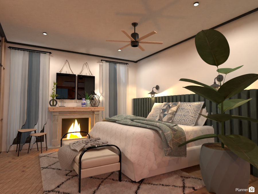 Quarto clássico, com lareira e cabeceira personalizada. #5879329 by Luana