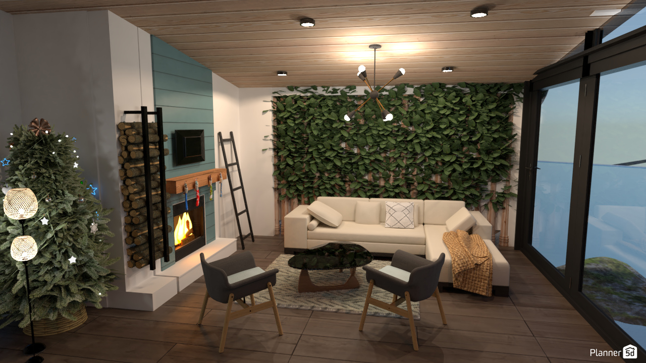 Sala de estar com parede verde e arvore de natal. 5975781 by Luana image
