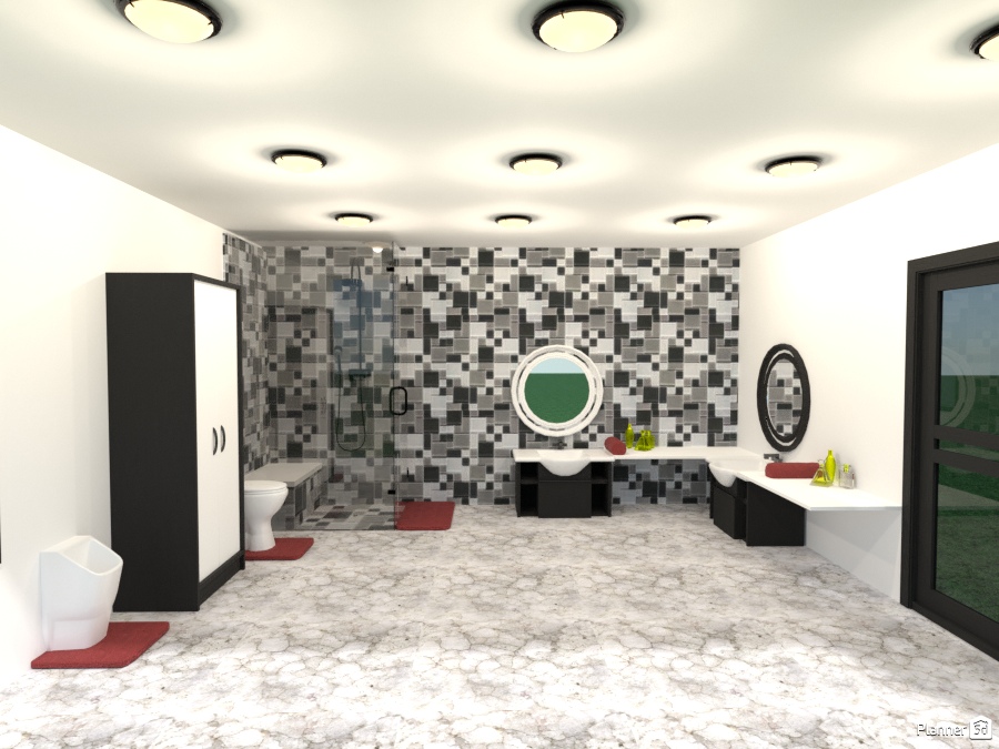 b &w checked bathroom #2075709 by Joy Suiter