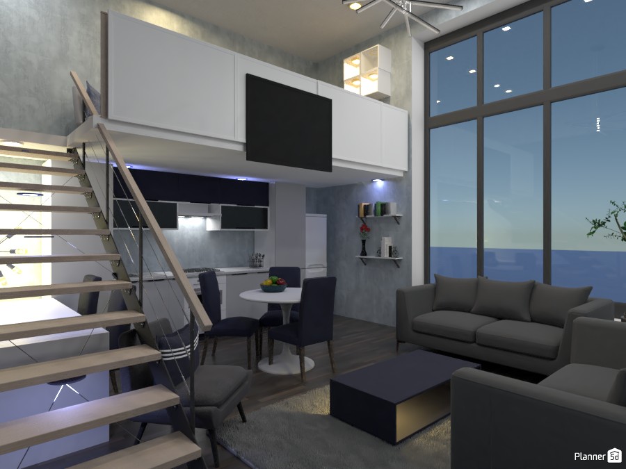 Living room, kitchen, office design. Render 4 #3684213 by Doggy