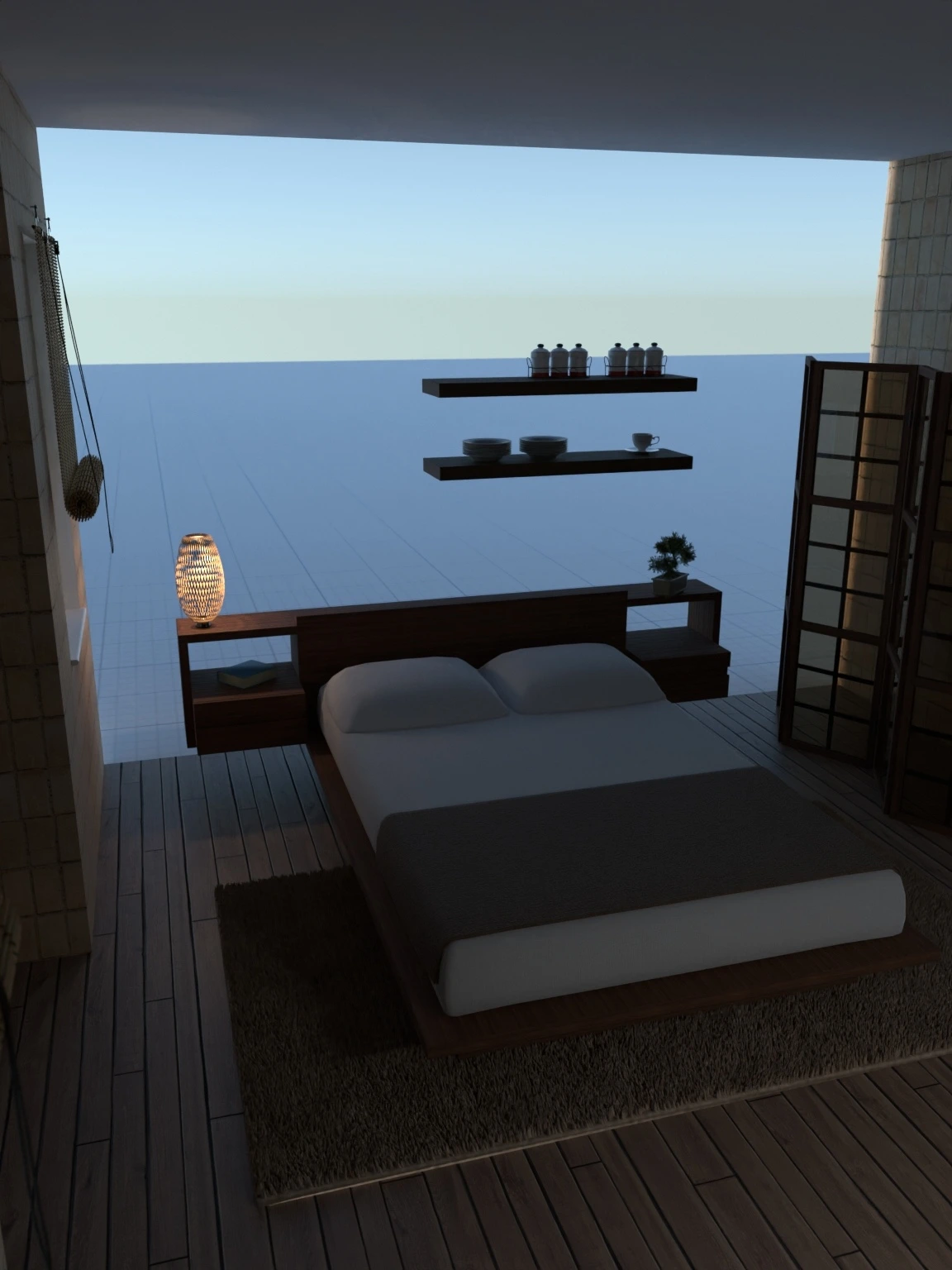 1#.Chambre style Japandi- lit double #3131508 by Val Lamoureux