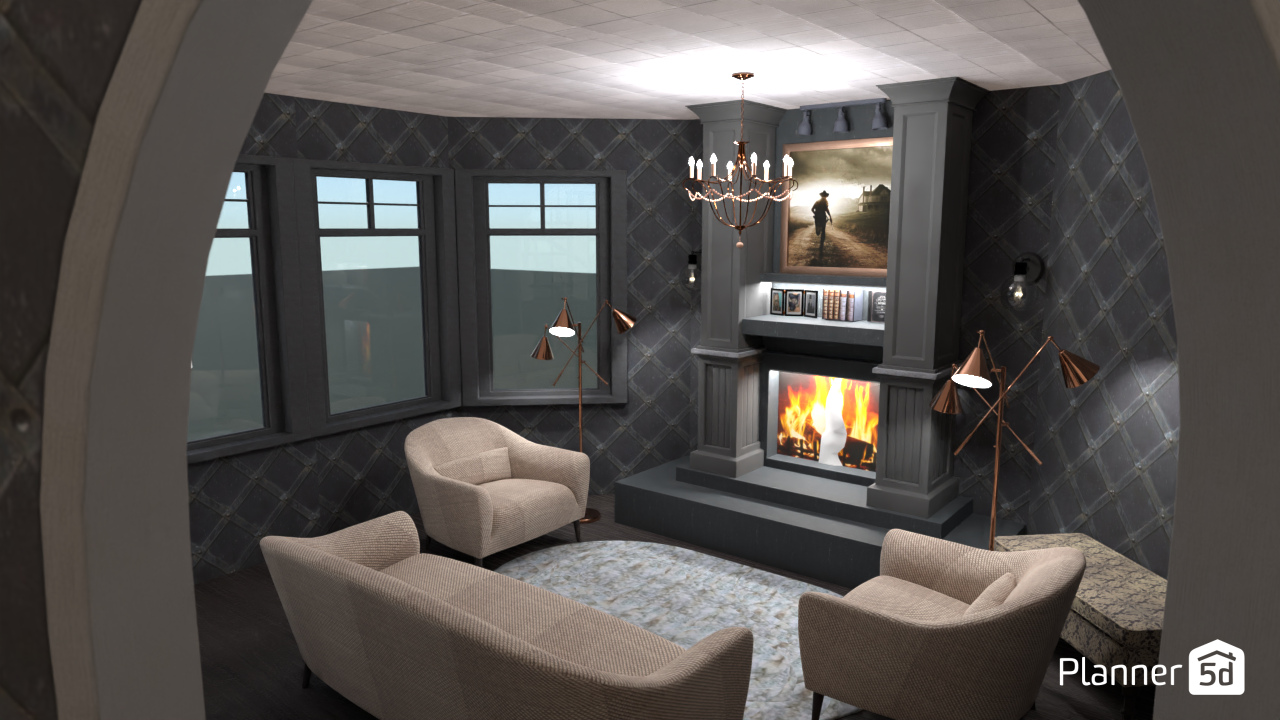 Small round sitting room - designed fireplace #14968063 by Aldona