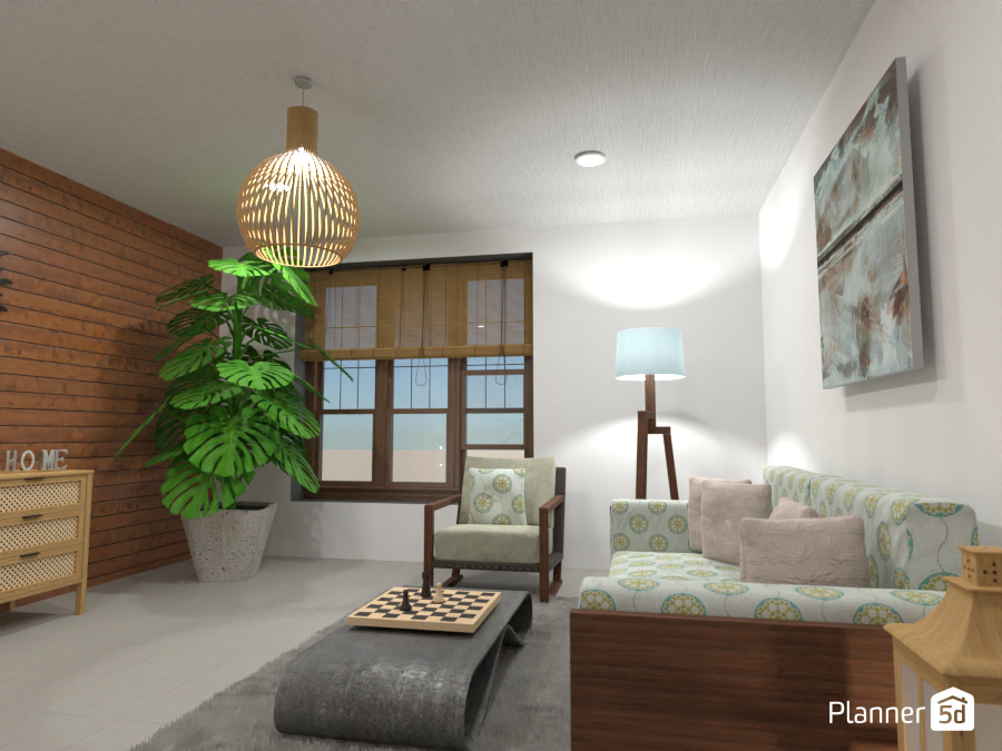 Wood highlight wall , big plants and light color upholstery #7332974 by Born to be Wild