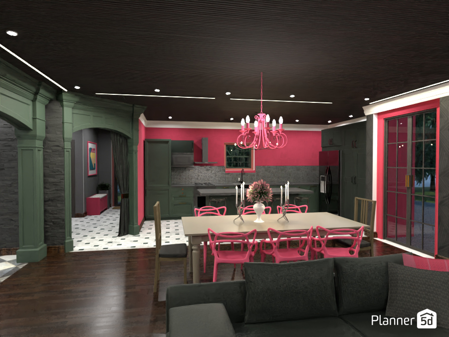 artsy pink dining and kitchen 10526184 by Michel image