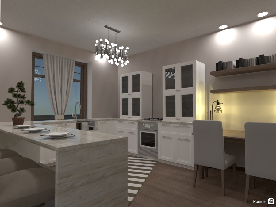 White and wood, Living room and kitchen #3712093 by Doggy