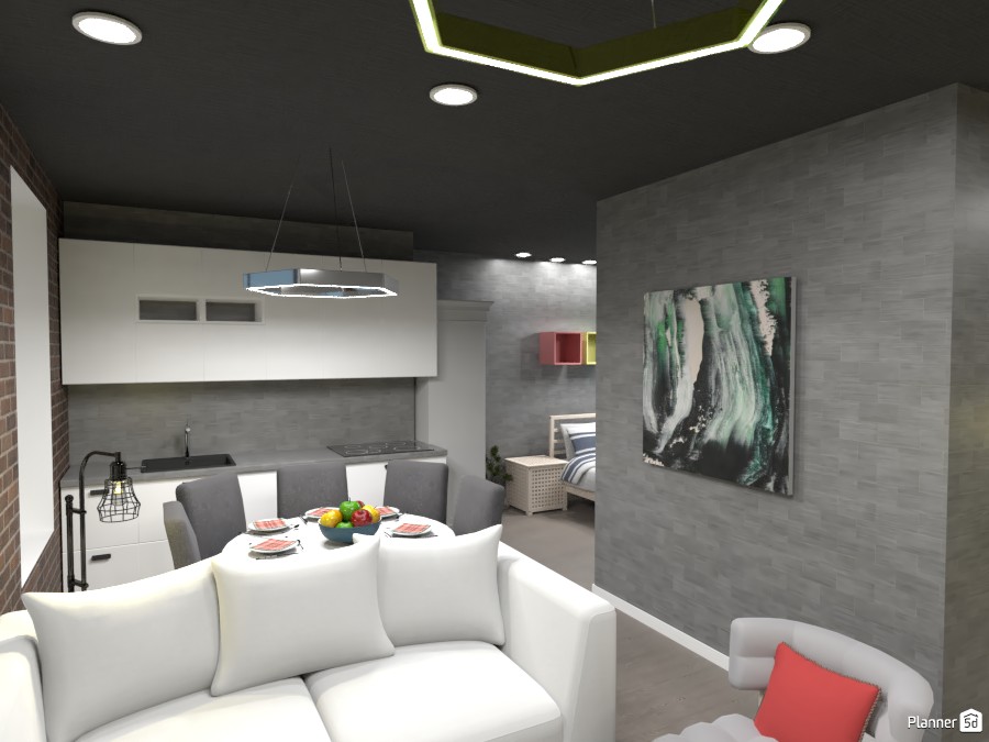 Apartment, Living room and kitchen, Render 2 #3616489 by Doggy