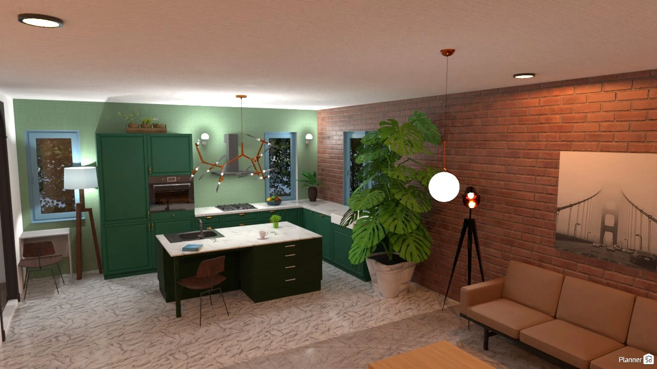 A modern kitchenwith small living room (Living room unfinished) #84085 by SpruceBison