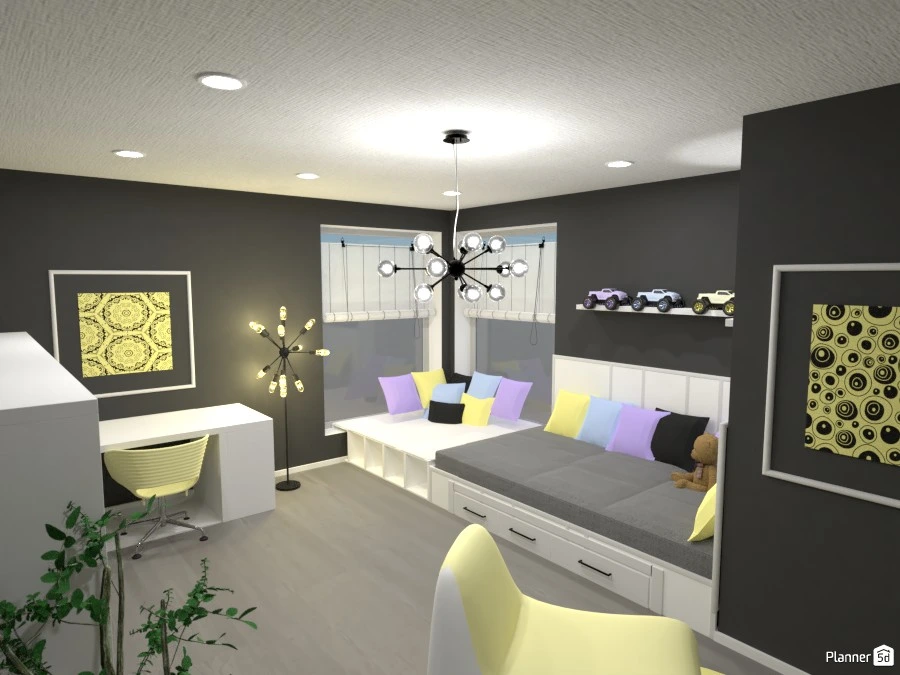 Habitación juvenil amarilla y gris. - Proyecto #84094 Por Laura