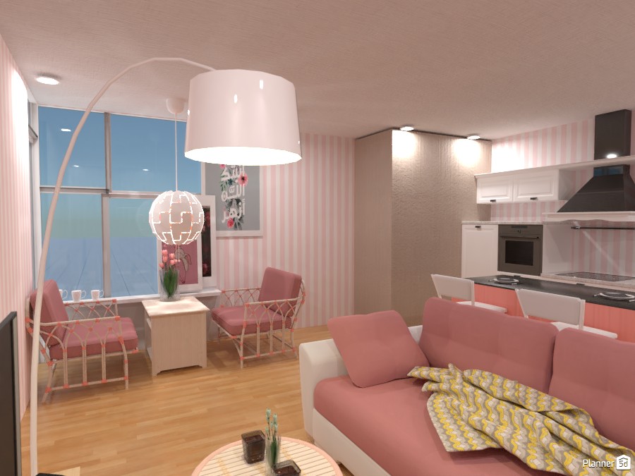 pink living room and kitchen #5069174 by yusuf somay