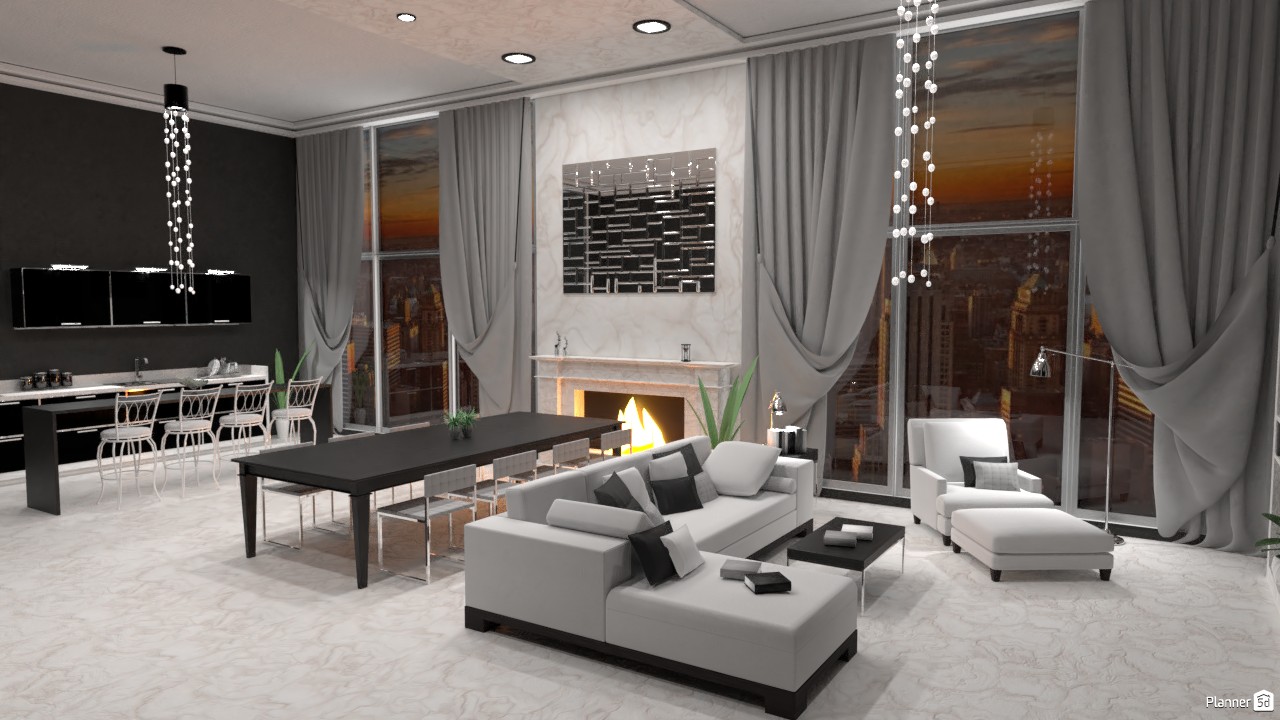 Cocina con barra, comedor y sala. #4037737 by Hall Pat