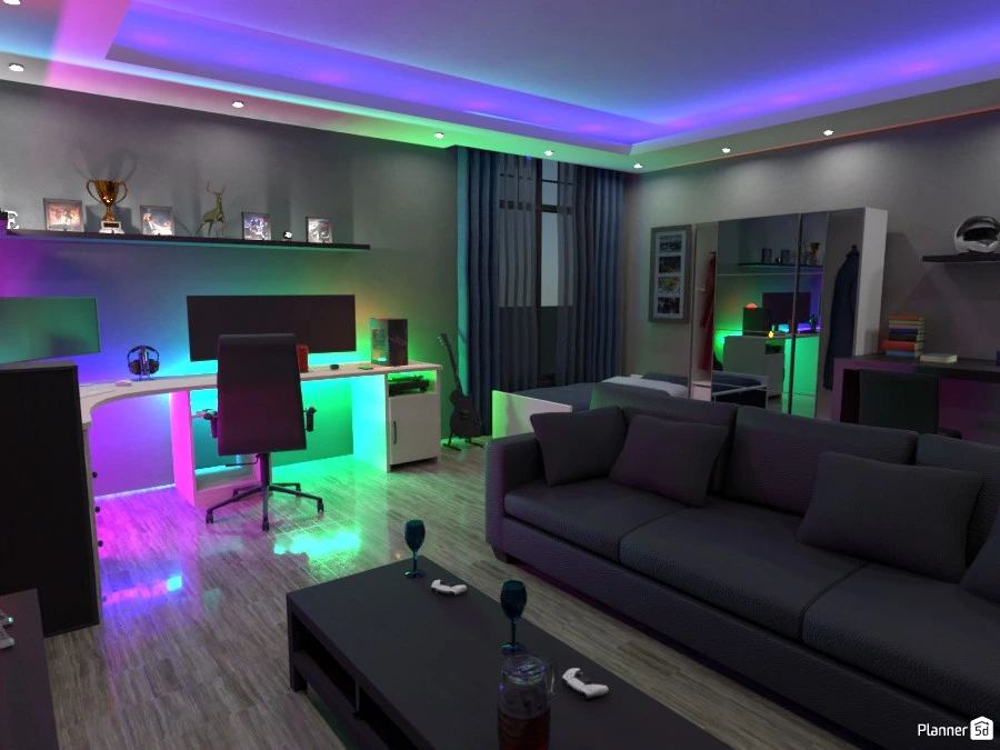 Interior colorido da sala de jogos. renderização 3d. fotos em