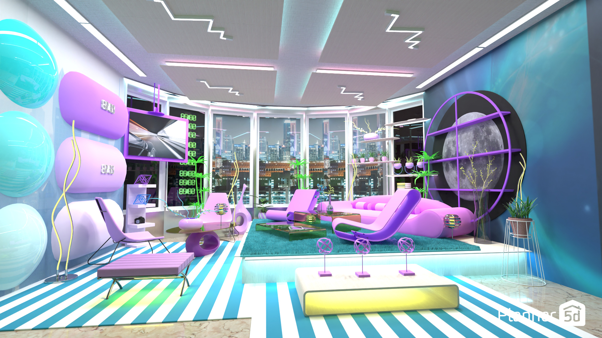 Sala de estar futurista luces neón #17116303 by Carturo