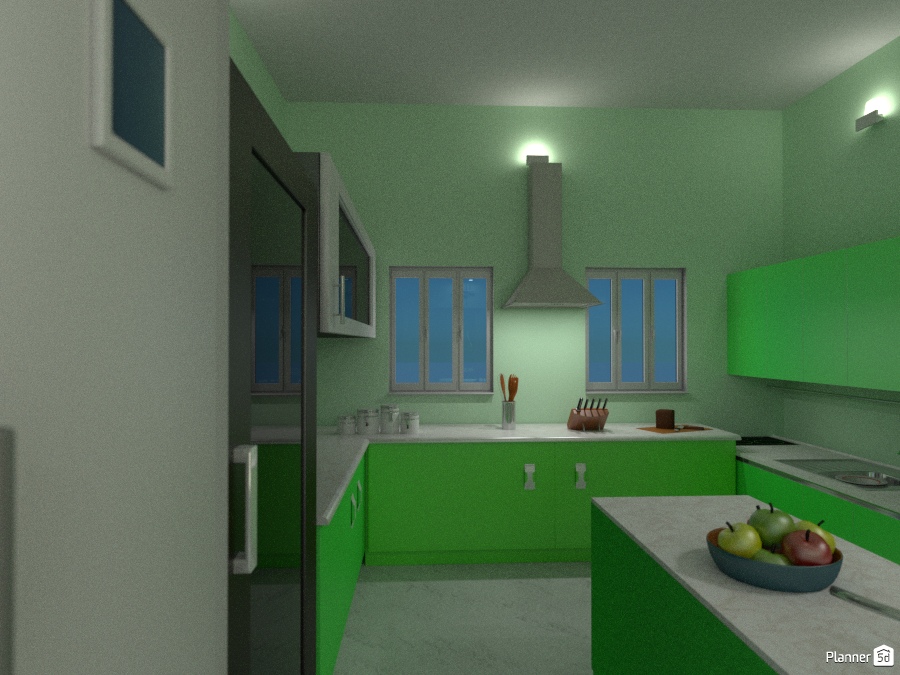 Light green kitchen with white counter top #1664621 by Born to be Wild