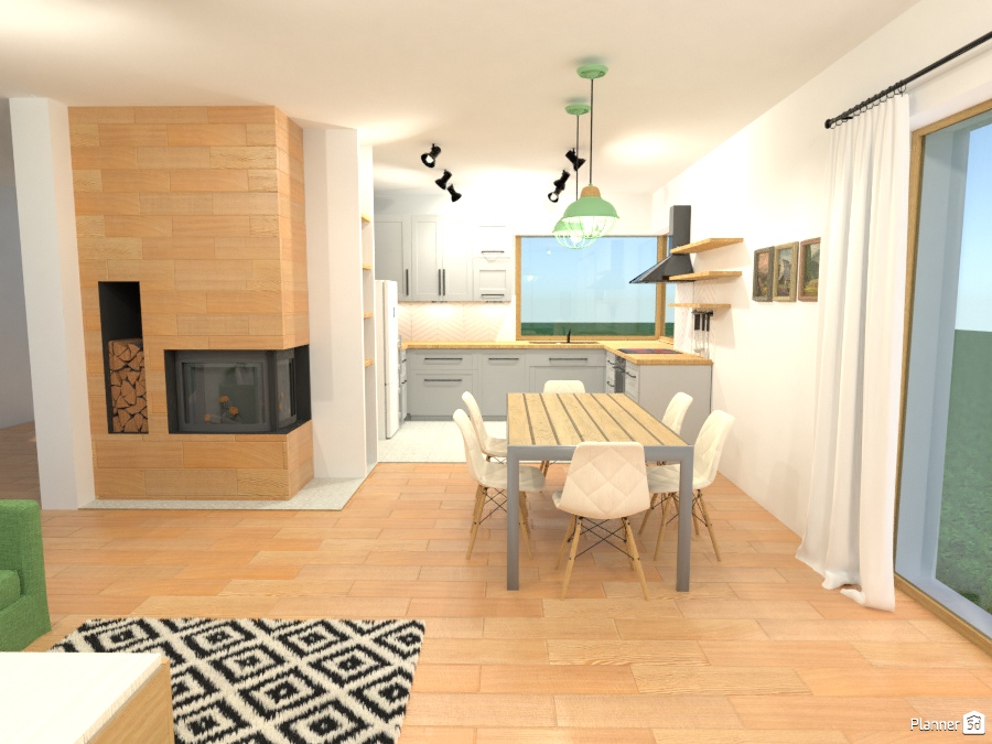 Jadalnia z kuchnią + kominek #2154807 by Madzik