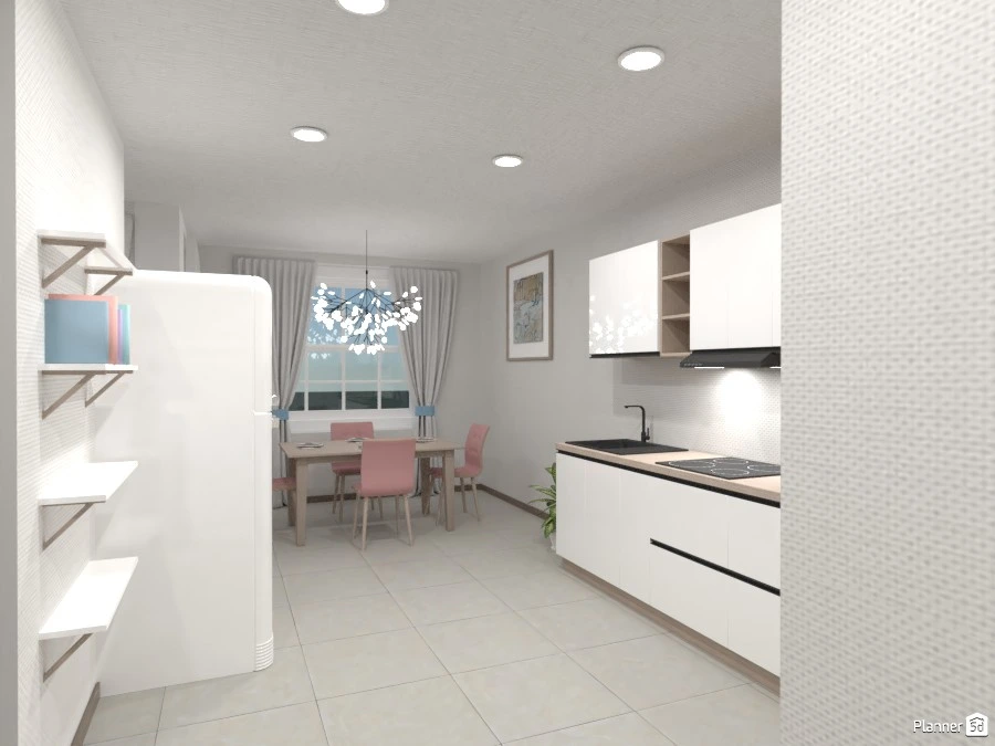 kitchen with dining room, and living room, in pastel colours #82297 by Chani