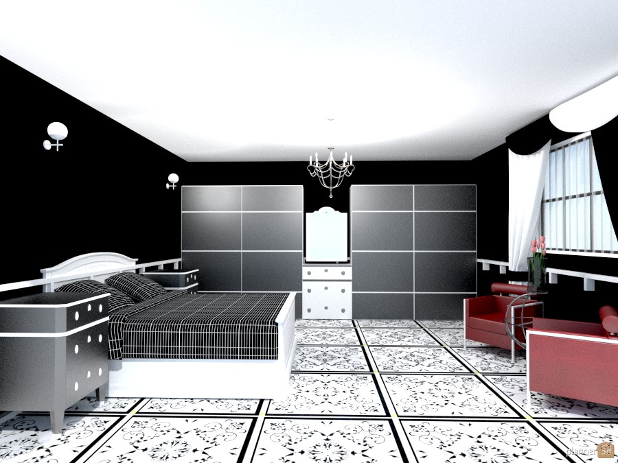 blk n wht bedroom #1008200 by Joy Suiter