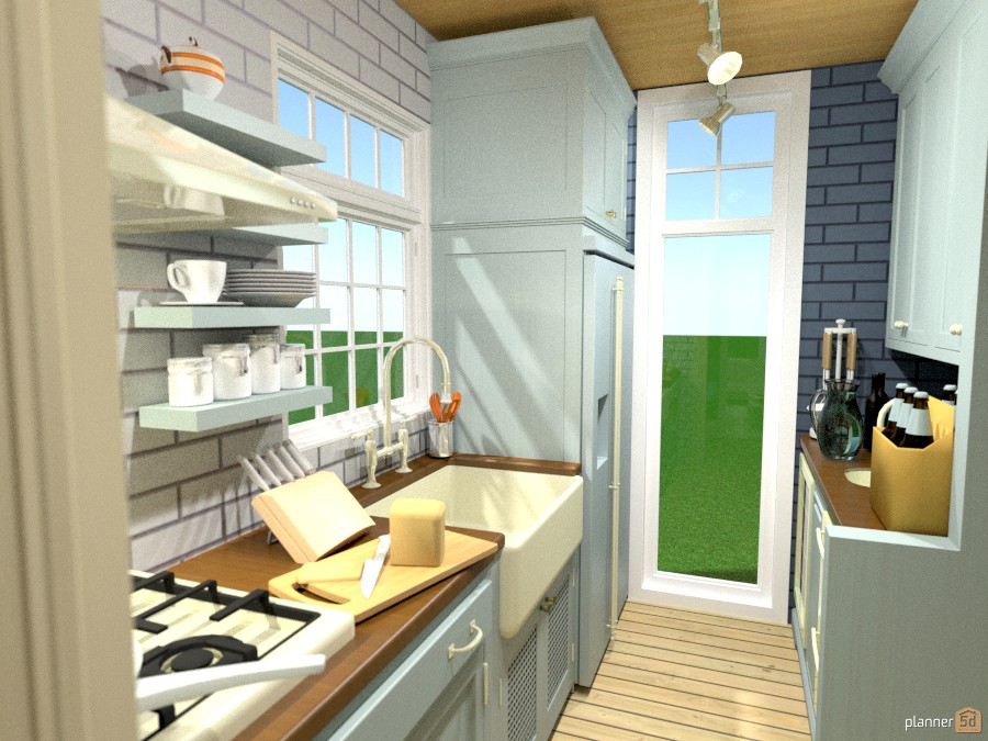 Sky blue wood kitchen 1082058 by SangWoon image