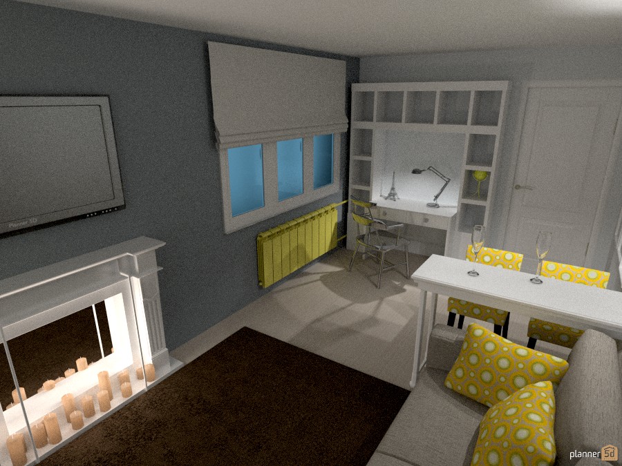 Гостиная с каминным порталом и барной стойкой #740249 by Алиса в Зазеркалье