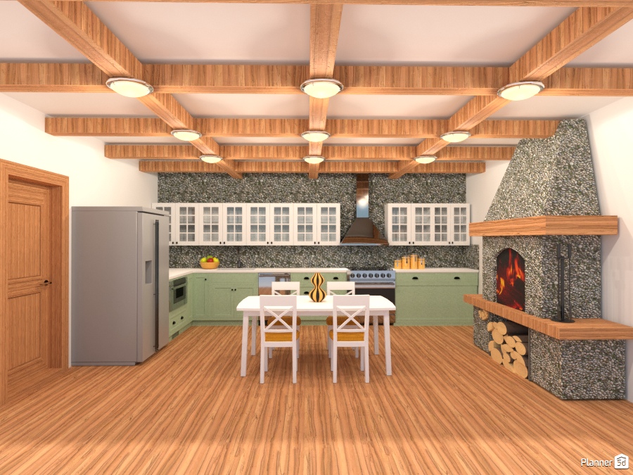 gormet kitchen with fireplace #2055008 by Joy Suiter