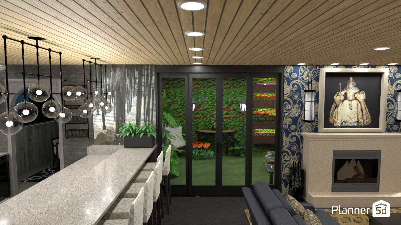 Container home facing courtyard garden sliding door #18111595 by Aldona