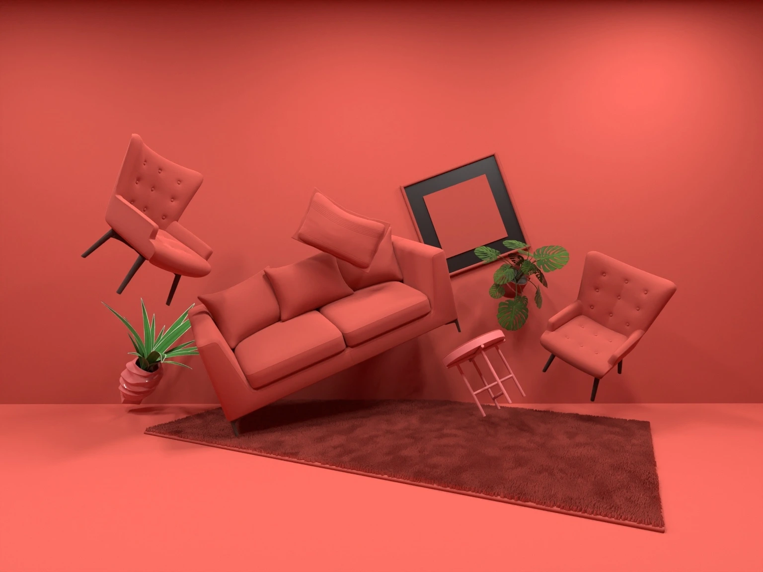 Red flying furniture #3142116 by Evelinaa