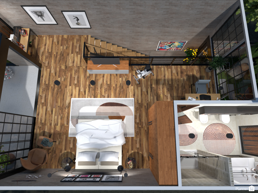 Industrial Loft 6x15 mq: Bedroom Floor 6101536 by Fede Lars image