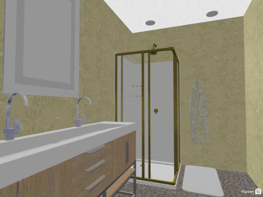 Gold and white bedroom and bathroom #3029784 by Art lover