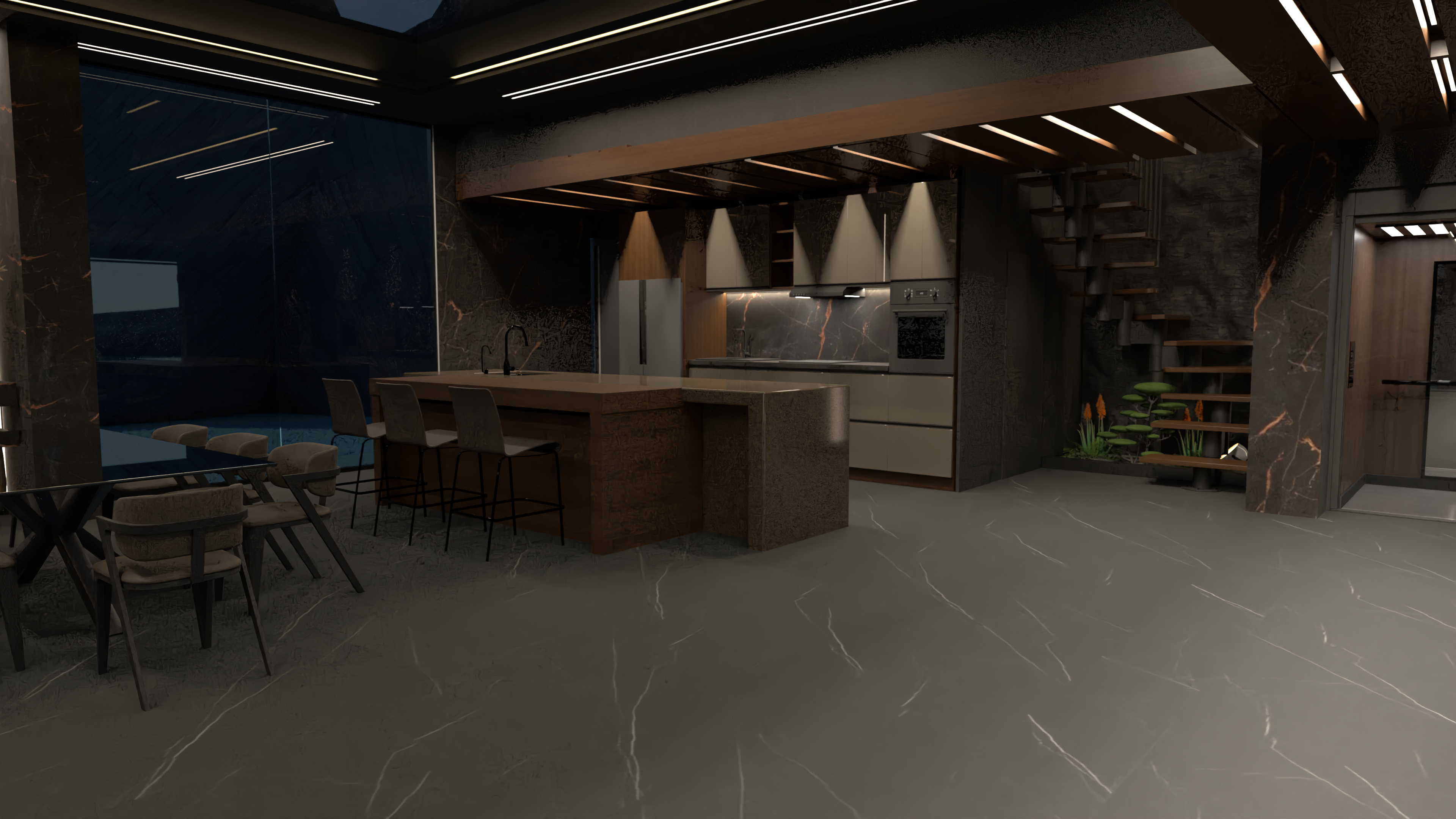 kitchen/dining with glass ceiling #14917227 by Michel