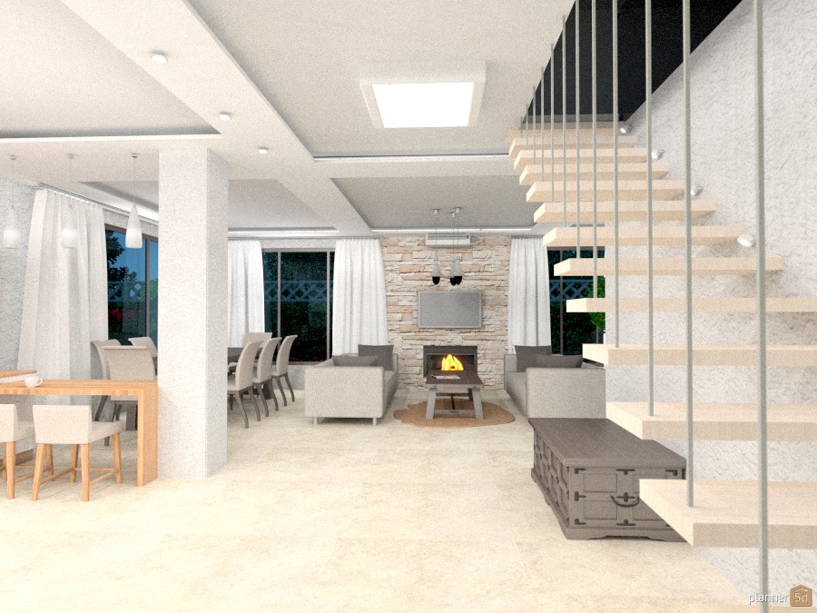 Холл, гостиная, кухня дома с мансардой #1031564 by Ольга Строева