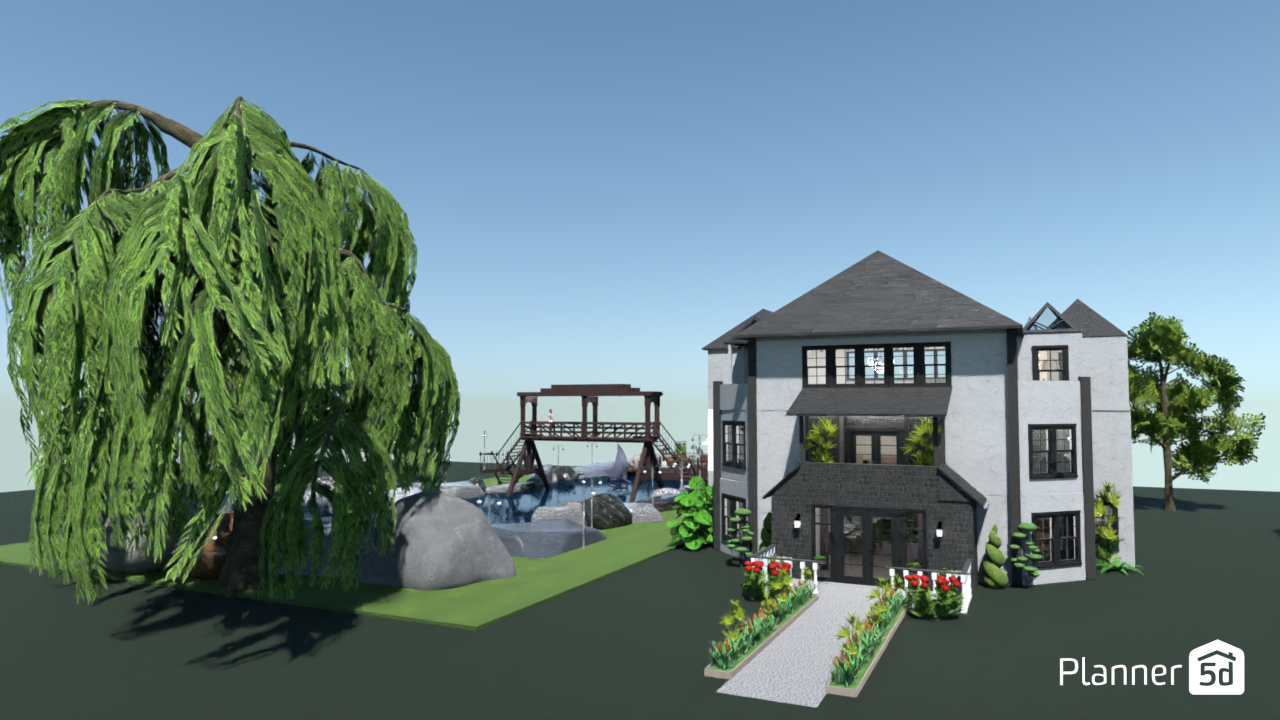 Garden swing home pond w/bridge #18564346 by Aldona