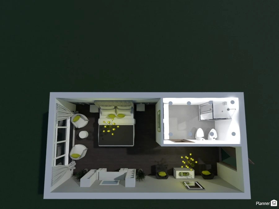GRAY/WHITE/GOLDEDN ACCENTS BEDROOM WITH A BATHROOM #3021756 by Huzaifah Al-Quraishi