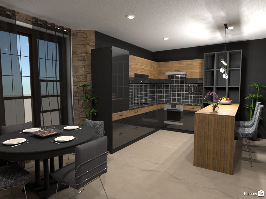 KITCHEN WITH DINING AREA IN DARK TONES #4363167 by Didi