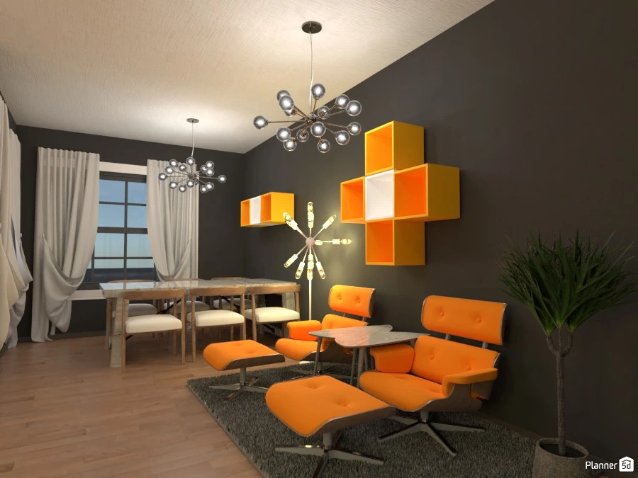 Yellow and gray living room and dining room! #3025936 by Doggy