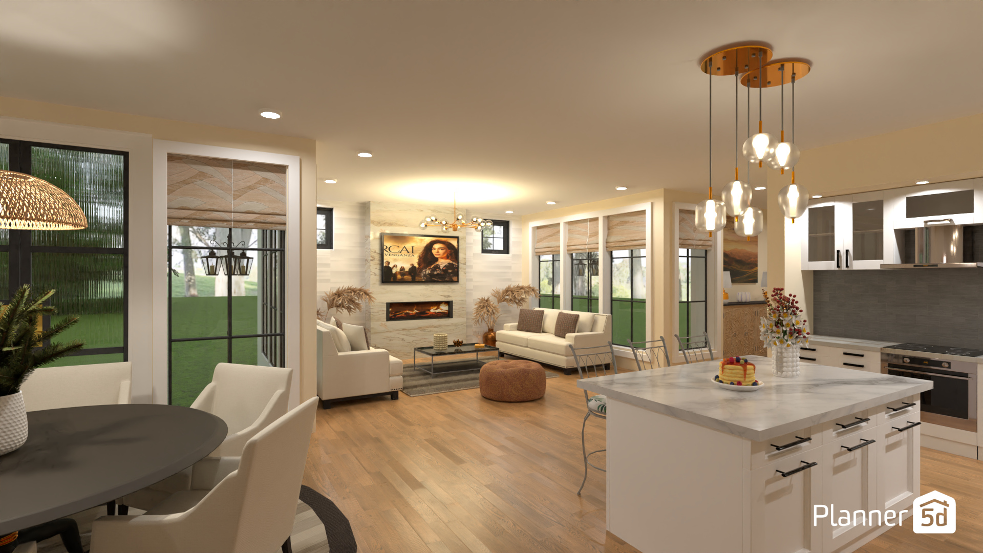 Open concept living room, dining room and kitchen #16989135 by MariaCris