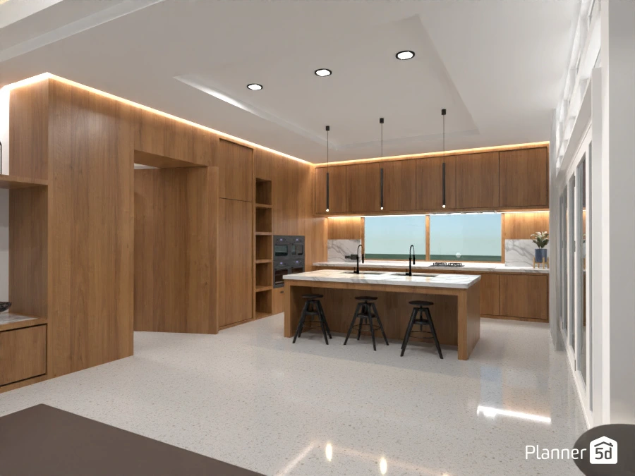 conception de cuisine moderne blanche et brune avec Planner 5D