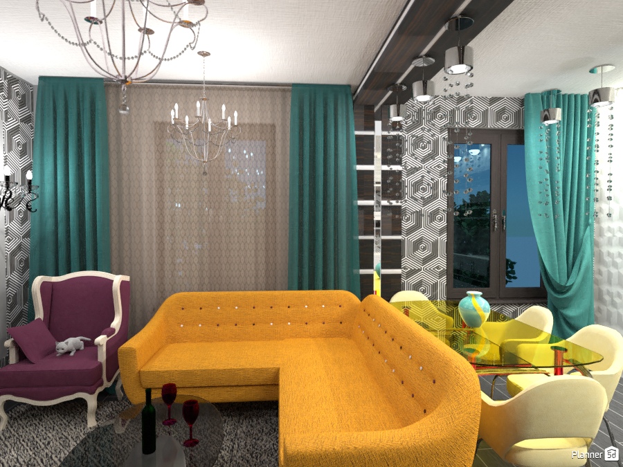 Гостиная с кухней в арт-деко. #2009530 by Оксана Байда