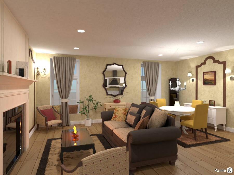 Classic kitchen and living room : living room and dining area #3946829 by Gabes