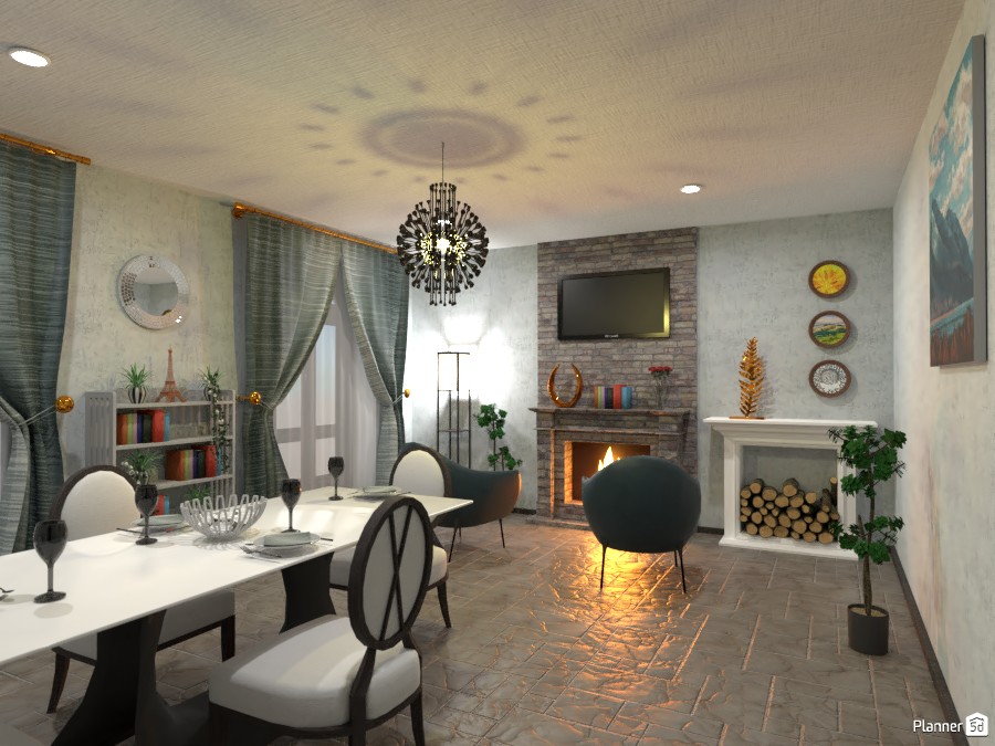 Dining room with fireplace #5505477 by Valeria